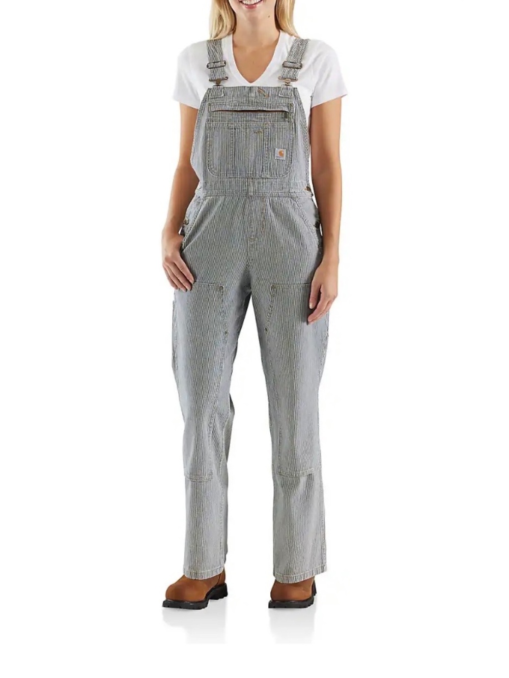 Carharrt Women’s Railroad Stripe Denim Bib Overall Size M 8/10 Short